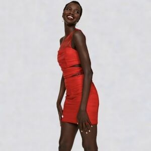 Ashley Park x RTR Red Chiffon Mini Dress, Sheer, Cutouts, Drawstring -sz 6